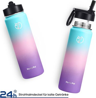 HydroPal Фляга з нержавіючої сталі - 750мл/1л/1.2л/1.9л, без BPA, для газованих напоїв, ізольована пляшка з трубочкою та 2 кришками (бутиль, 500 мл)