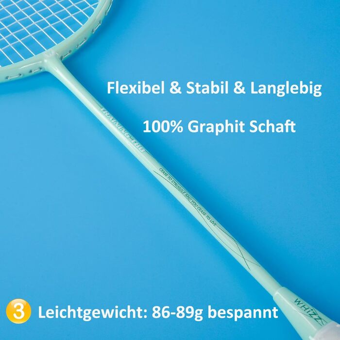 Набір для бадмінтону WHiZZ Carbon: 2 ракетки, м'ячики, обмотка, сумка. Легкі графітові ракетки для тренувань та відпочинку.