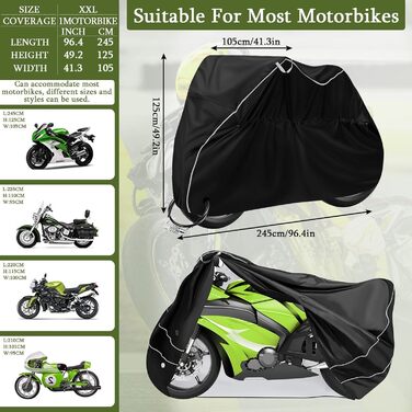 Водонепроникна захисна накидка для мотоцикла Motorrad, 210D, UV-захист, зимова, 245 x 105 x 125 см