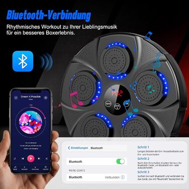 Музична боксерська машина на стіну, професійна модель з Bluetooth, 9 швидкостей та режимів, для дітей та дорослих, чорна