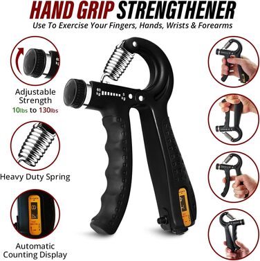 Регульований тренажер для рук Handtrainer з опором 4,5–59 кг, чорний. Для розвитку м'язів, реабілітації та зняття стресу