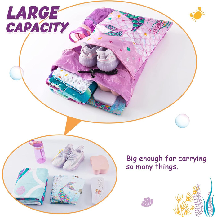 Спортивна сумка для гімнастики WAWSAM з шнурком, 38 × 45 см. Дитяча водонепроникна сумка для плавання, пляжу та покупок, фіолетового кольору