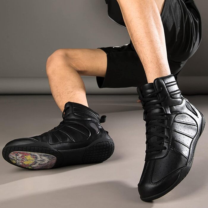 Жіночі боксерські черевики, хай-топ, боксерські тренувальні кросівки, для боротьби, фітнес-кросівки з шкіри, білі (42 EU, чорний)