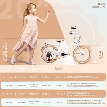 Дитячий велосипед Sun Baby Flower 20 дюймів, 6 швидкостей, Shimano, для дівчаток 6-10 років, регульований