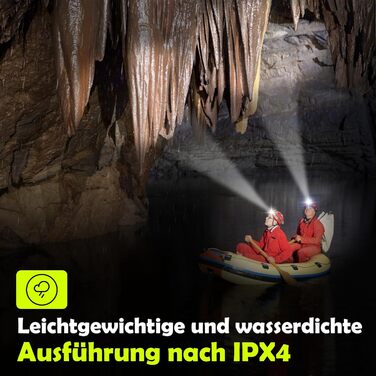 LED налобний ліхтар, 2 шт. з широким кутом огляду 230°, акумулятор 1500mAh, з червоним сигнальним світлом, 5 режимів, водонепроникність IPX4, датчик, для бігу, риболовлі, походів