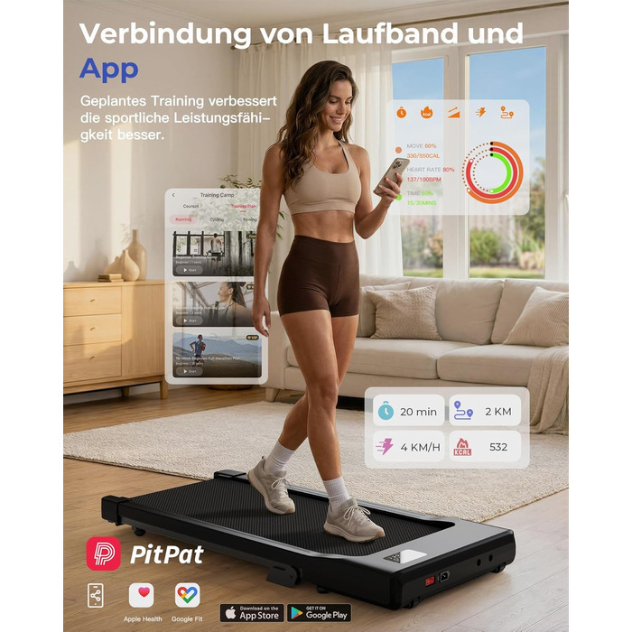 Бігова доріжка Walking Pad з нахилом 6%, для дому та офісу, до 136 кг, з додатком, 6-12 км/год, чорна, 90 см