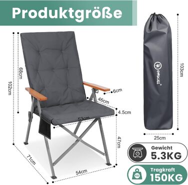 Крісло для кемпінгу Homecall, розкладне, 150 кг, висока спинка, люкс, 3 положення, м'яке, для риболовлі, саду, балкону, дому (темно-сірий)