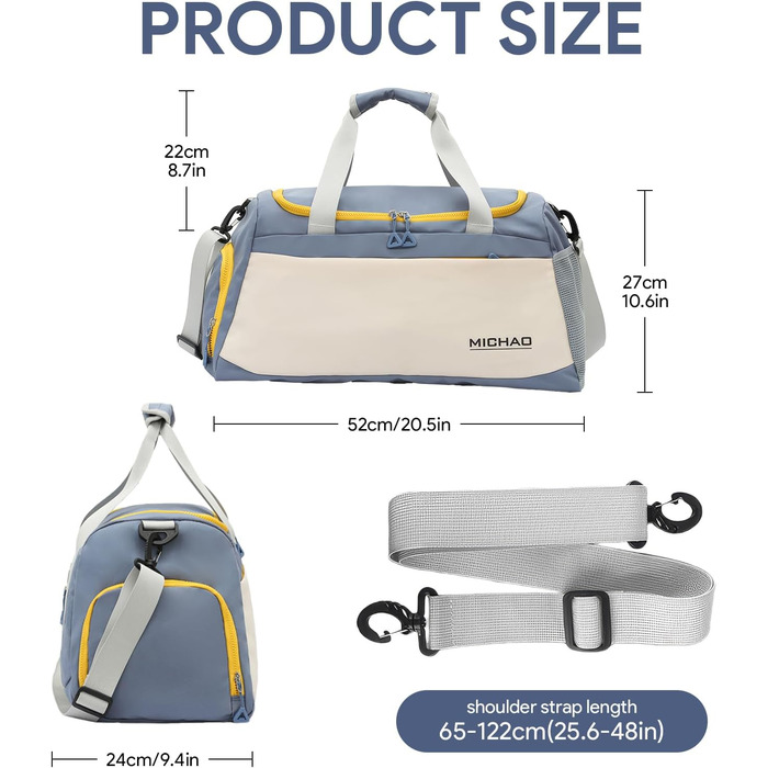 Спортивна сумка для жінок, велика, XL, 52x24x27 см, для спортзалу, подорожей, вихідних, клініки (біла)