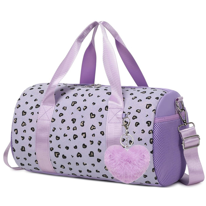 Сумка для танців та плавання для дівчаток, балетна сумка фіолетова з принтом «Серце»
