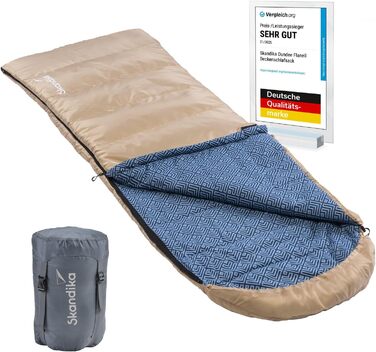 Спальний мішок Skandika Dundee Flanell з бавовни, преміум-якість, з'єднується, двомісний, 3 сезони, до -20°C, 220 x 80/160 см, для кемпінгу