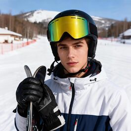 Скі-маска для чоловіків та жінок YH359, сноуборд маска для носіїв окулярів, OTG, захист від запотівання, UV-захист, антиковзаюча стрічка, повне REVO покриття (чорний/REVO золото - VLT 16%)