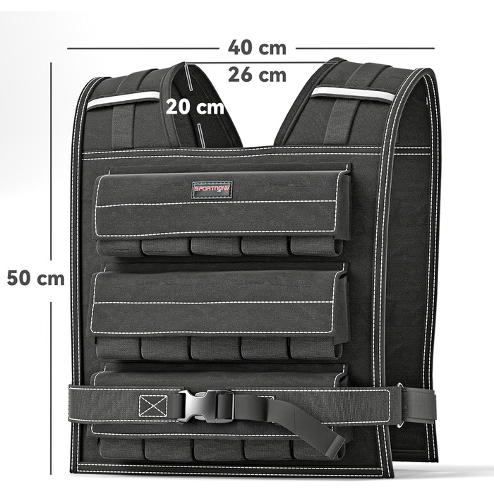 Вага для тренувань Sportnow 15/20 кг, регульована жилетка з знімними вагами та світловідбиваючими смугами для жінок та чоловіків, для силових тренувань, бігу, фітнесу та крос-тренінгу