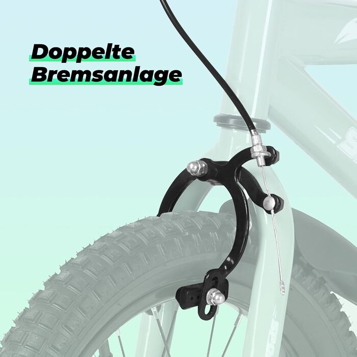 Дитячий велосипед BODIOO 12 дюймів, з регульованим сидінням, двома гальмами, підставкою, відбивачем та бризговиком, для дітей 84-97 см, колір м'ятно-сірий