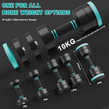 Набір гантелей Dripex, регульовані гантелі 2 шт. зі сталі, вага 2.5 кг x 2, 5 кг x 2, 10 кг x 2, короткі гантелі для дому (2 x 10 кг)