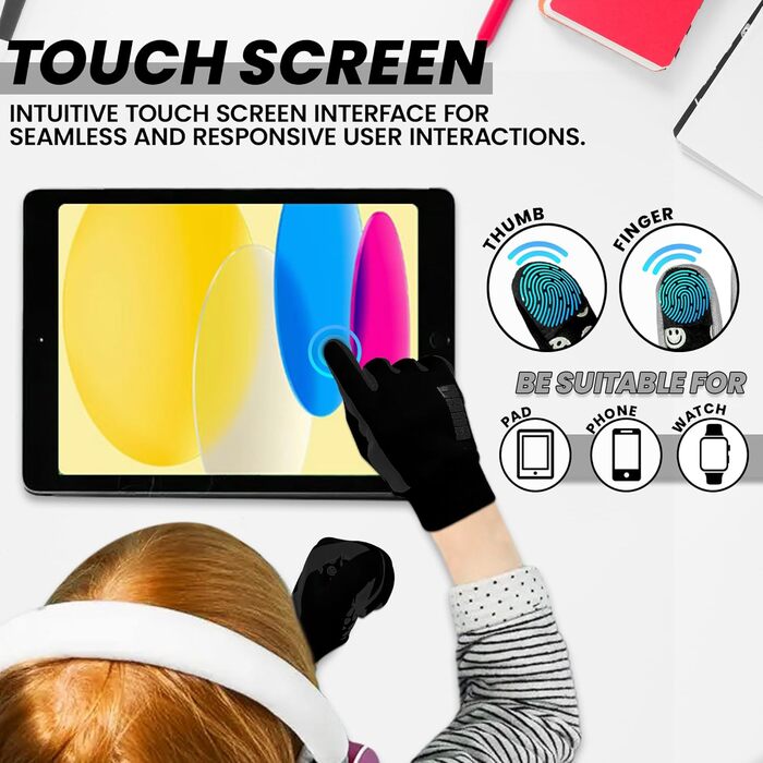 Водонепроникні дитячі велосипедні рукавички для хлопчиків та дівчаток, рукавички з підтримкою сенсорного екрану для дітей 4-12 років, неслизькі та теплі, спортивні рукавички Softshell для дітей (Large [8-10], Чорний)