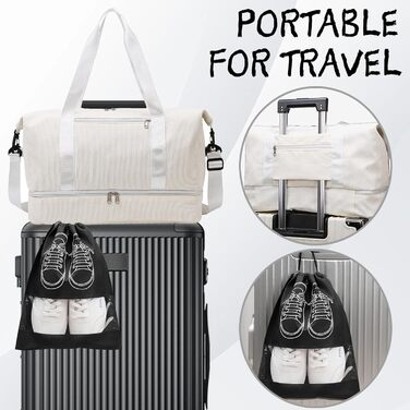 Спортивна сумка YOUYIKE з вельвету для жінок та чоловіків, місткість 20-35Л, з відділенням для взуття та вологих речей, дорожня сумка-вікендер для фітнесу, тренувань та подорожей (Коричневий/Білий)