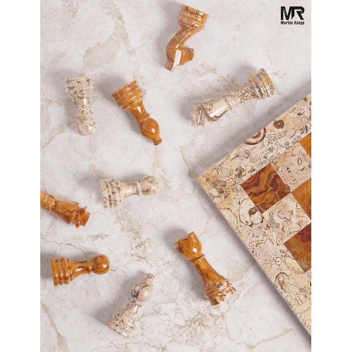 Шаховий набір з мармуру для дорослих, ручної роботи, 32 фігури, 2 додаткові королеви, коробка для зберігання, розкішна подорожна гра, елегантний подарунок для дому (кораловий & темно-коричневий)