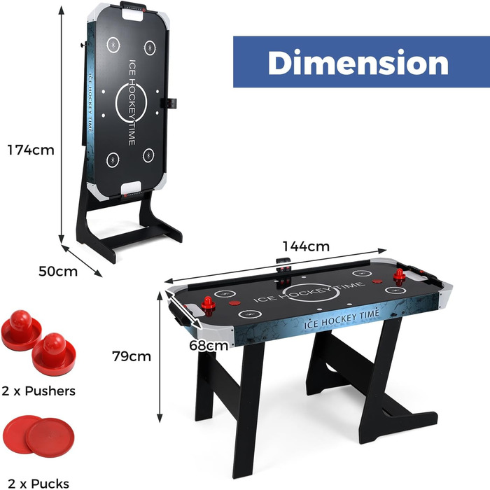 Стіл для хокею на повітрі HOMASIS, складаний, з LED-рахунком, електропривод, 2 шайби та 2 шайби, для дітей та дорослих