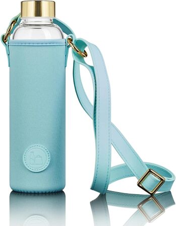 Скляна пляшка для води Botty Bag 550 мл з неопреновим чохлом, герметична, для гарячих та холодних напоїв, світло-блакитна