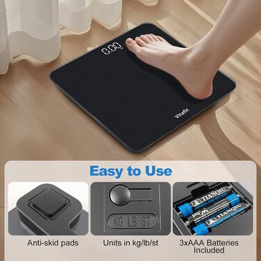 Ваги Vitafit Smart: цифрові персональні ваги з точним вимірюванням BMI та підключенням до додатку, до 182 кг, срібно-чорний колір