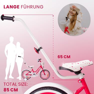 Дитяче велосипед Sun Baby Heart Bike 12/14/16 дюймів, знімний ручка-штовхач, для дівчаток 2-6 років (полуниця, 16 дюймів)