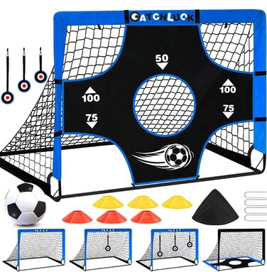 Дитячі ворота для футболу Pop Up, садові, Outdoor з мішенями, 3 цілі, 6 перешкод, з сумкою (Блакитні)