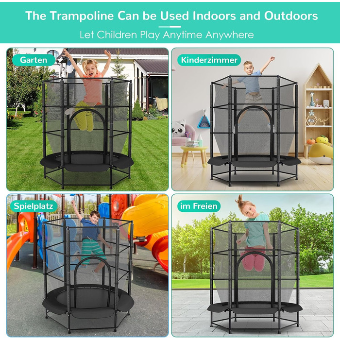 Батут для дітей LIFERUN Ø140 см з сіткою безпеки, для саду та дому, до 50 кг, чорний