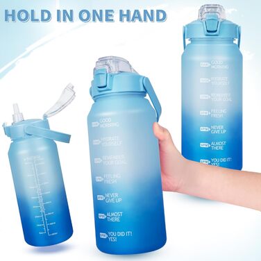 DEARRAY Спортивна пляшка для води 2 л Tritan з трубочкою, BPA-free, мотиваційна, з часовою міткою, для спорту, фітнесу, туризму, блакитна/темно-синя