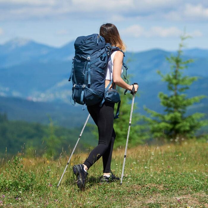Складані трекінгові палки RELAX4LIFE, алюмінієві, телескопічні, з корковою ручкою, регульовані 65-135 см, легкі для жінок і чоловіків, сріблясті, для скандинавської ходьби та трекінгу