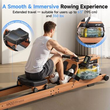 Магнітний тренажер для греблі YPOO для дому: 16 рівнів навантаження, складаний, з LCD-дисплеєм та подвійними напрямними, витримує до 158 кг
