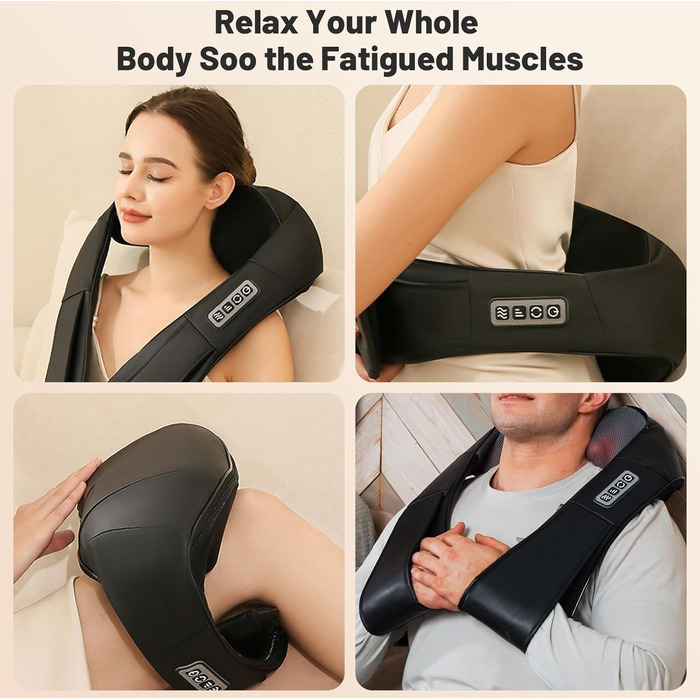 Масажер для шиї та тіла 3D Shiatsu з підігрівом - електричний масажер для шиї, плечей, спини та ніг з 16 масажними головками, 3 режимами, автовимкненням