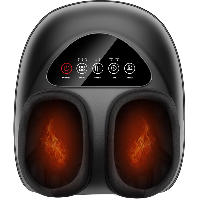 Масажер для ніг з підігрівом, електричний, 3D-кнесінг, роликовий та повітряна компресія, для зняття втоми, подарунок для чоловіків/жінок, чорний