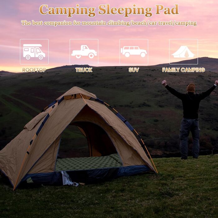Кемпінговий килимок Satisure для 2 осіб: самонадувний, водовідштовхувальний, з насосом, для відпочинку на природі, на воді та в авто