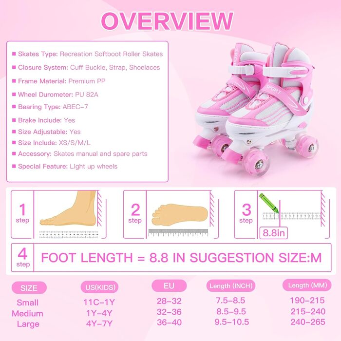 Дитячі ролики Kinder Rollschuhe для дівчаток та хлопчиків, регульовані, з підсвічуванням, кольори: білий та рожевий, розмір EU 28-32