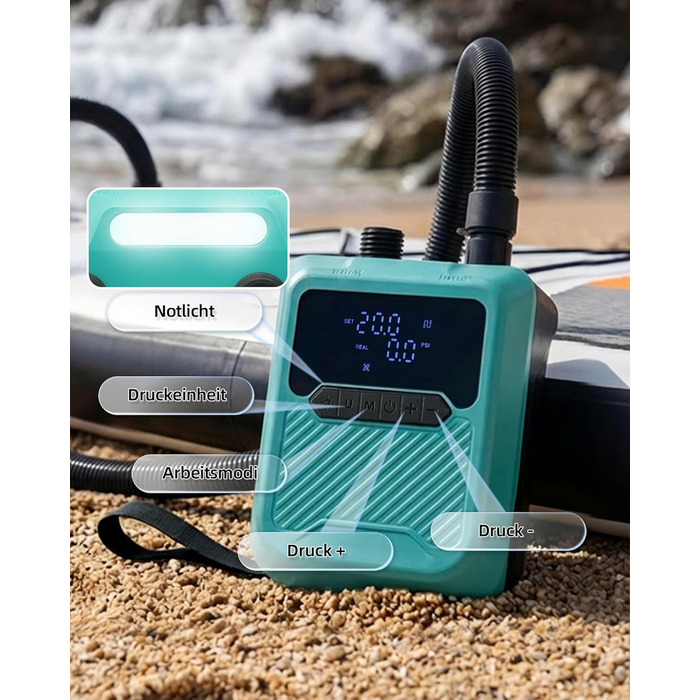 Насос електричний для SUP дошки 20PSI, 12V, автомобільний, подвійного дії, для накачування та здування SUP, каяків, надувних матраців