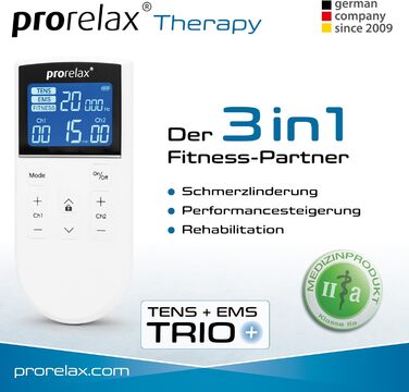 Prorelax Trio+ - електростимулятор для терапії та фітнесу (TENS, EMS) | 50 програм, 16 рівнів інтенсивності