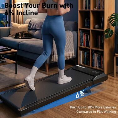 Бігова доріжка DeerRun Walking Pad з нахилом 6% для дому та офісу, компактний тренажер під стіл з App, пультом та LED-дисплеєм, до 136 кг, чорна