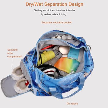 Спортивна сумка для підлітків з відділеннями для взуття та мокрого одягу, для танців, плавання, подорожей
