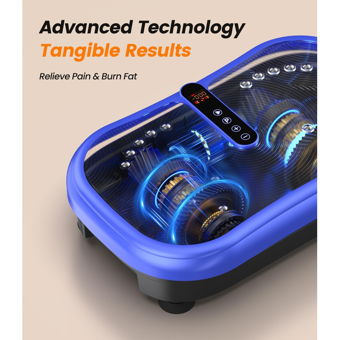 Вібраційна платформа для фітнесу 200W з пультом, 120 рівнів, ультразвук & гумові ніжки – для домашніх тренувань, підтяжки м'язів та відновлення, ідеально для жінок та літніх людей (Блакитна)