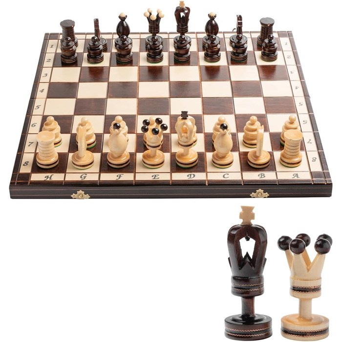 Розкішна шахова дошка Royal Gambit з дерева 50 см, інкрустована, комплект шахів для дорослих і дітей, делюкс-фігури
