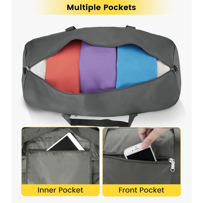 Спортивна сумка Vorspack для чоловіків та жінок — водонепроникна складна дорожня сумка для подорожей, спортзалу та ручної поклажі, сіра, 28 дюймів
