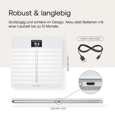 Withings Body Cardio – Wi-Fi смарт-ваги з вимірюванням жиру, пульсу, судинного віку, ІМТ, м'язової маси та води, білі