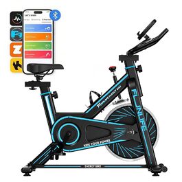 Велотренажер FunLife C1 з Bluetooth та App (FitShow, Kinomap), ремінний привід, плавний регулятор навантаження, регульоване сідло та кермо, до 120 кг, блакитний