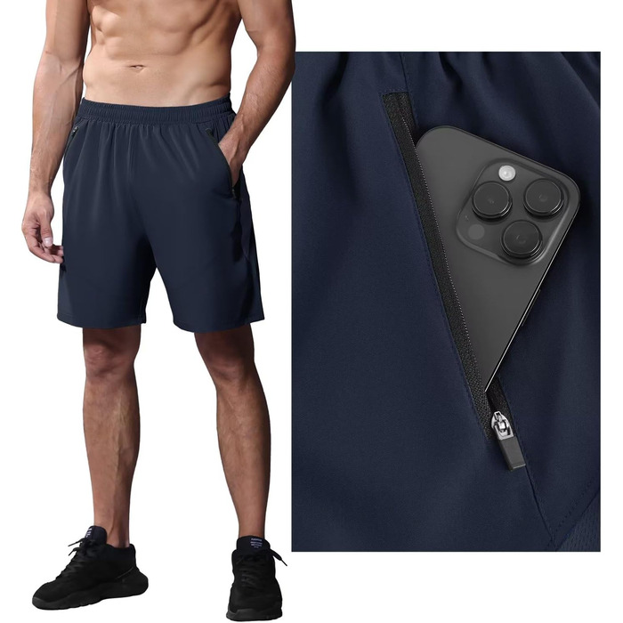 Шорти спортивні чоловічі HMIYA, дихаючі, з кишенею на блискавці, 6XL, темно-синій