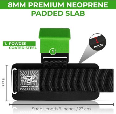 Набори для важкої атлетики BEAST RAGE: вантажні гачки, ремені для зап'ястя, неопренові, з гумовим покриттям, фітнес-бандажі, протиковзкі, для підйому штанги, тренувань, фітнес-клубу, чоловічі та жіночі (зелені)