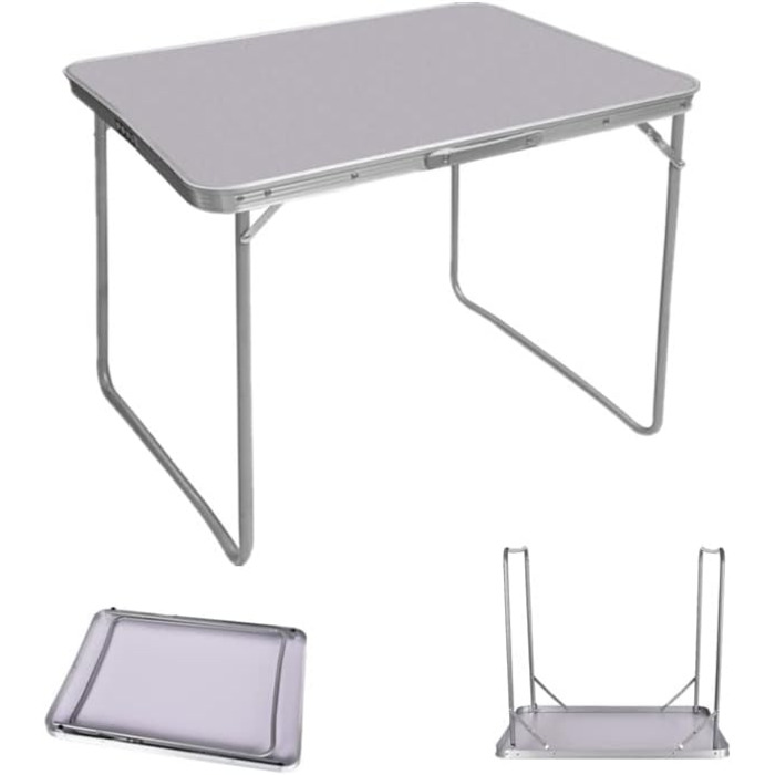 Складаний столик Qimu 60 см, алюміній, легкий, регульована висота, для саду та пікніка, білий