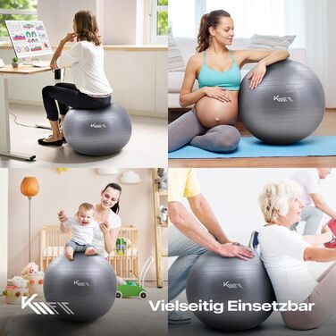 Гімнастичний м'яч KM-Fit 65 см: фітнес, йога, офіс, тренування, без BPA, сірий