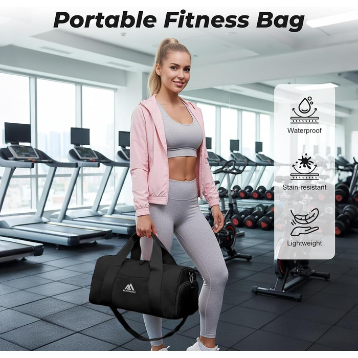 Спортивна сумка Flintronic для дівчат та жінок, маленька сумка для плавання та фітнесу з відділенням для взуття та вологостійкою кишенею (Чорна, 44 x 20 x 20 см)