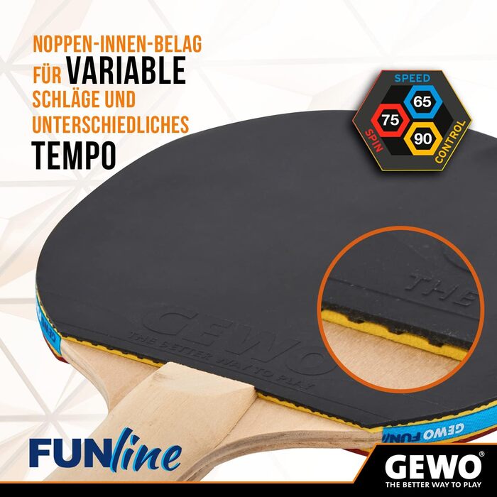 Набір для настільного тенісу GEWO Fun – одиночні або комплекти (1-4 ракетки, м'ячі, сумка, сітка) – для початківців, хобі та відпочинку – гума Noppen, конвексна ручка. 4 ракетки + 10 м'ячів + сумка