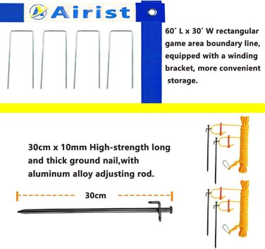 Волейбольна сітка Airist Heavy Duty для вулиці з системою проти провисання, регульовані алюмінієві стійки, професійний волейбольний комплект для двору та пляжу, сумка для перенесення (Блакитний)